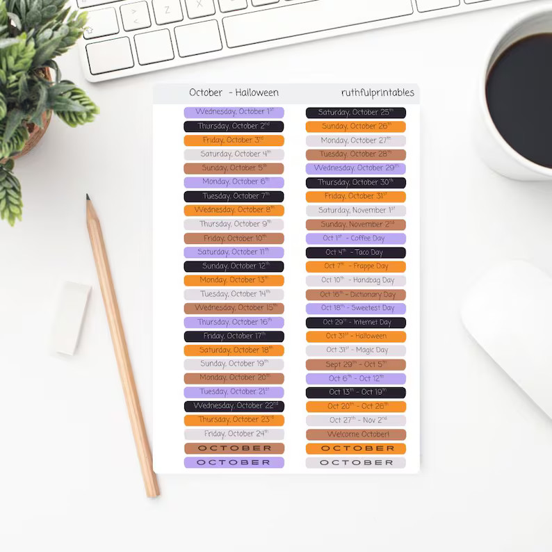 September & October 2025 Daily Pages Dates | Etsy (US)