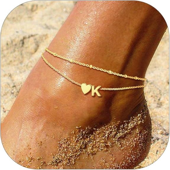 Suplight Stainless Steel Initial Ankle Bracelets for Women Layered Dainty Heart Anklet Beaded Ank... | Amazon (US)