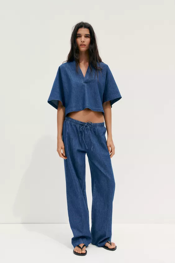 TRF DENIM PYJAMA TROUSERS | Zara UK