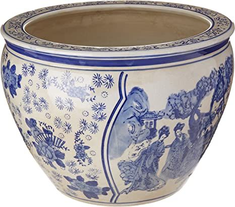 Amazon.com: Oriental Furniture 14" Ladies Blue & White Porcelain Fishbowl : Home & Kitchen | Amazon (US)
