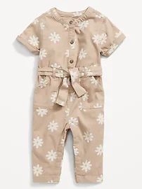 Short-Sleeve Printed Canvas Belted Utility One-Piece for Baby | Old Navy (US)