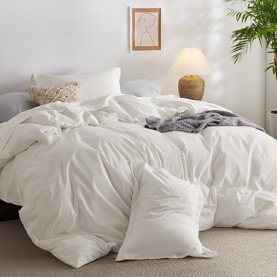 Bedsure 100% Washed Cotton Duvet Cover King Size - Cream Minimalist Cotton Duvet Cover Linen Like... | Amazon (US)