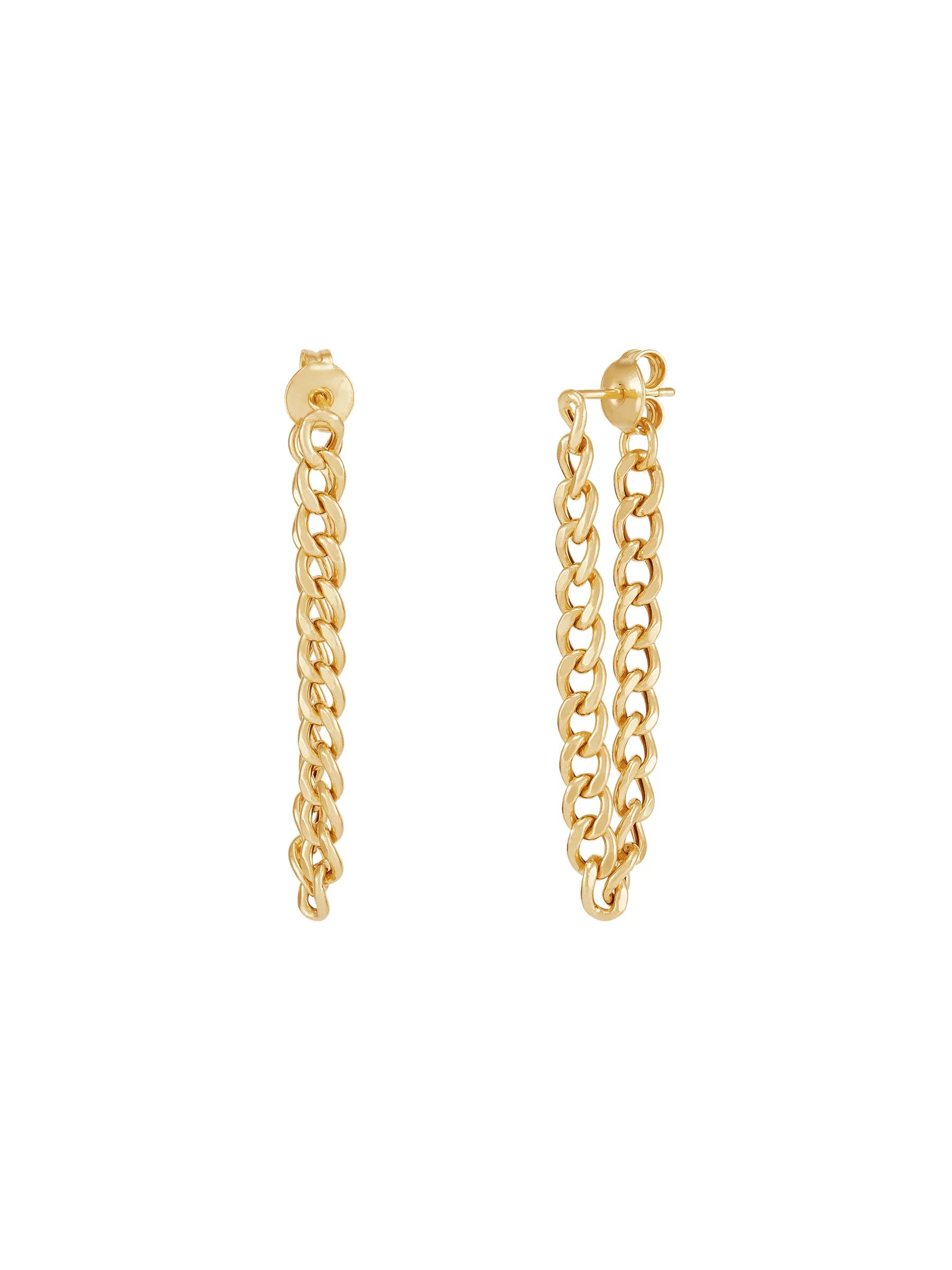 Women's Welry Front and Back 3.7mm Curb Chain Earrings in 14kt Gold-Plated Sterling Silver | Walmart (US)