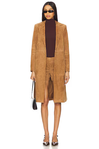 Alice + Olivia Karley Suede Flare Wrap Coat in Camel from Revolve.com | Revolve Clothing (Global)