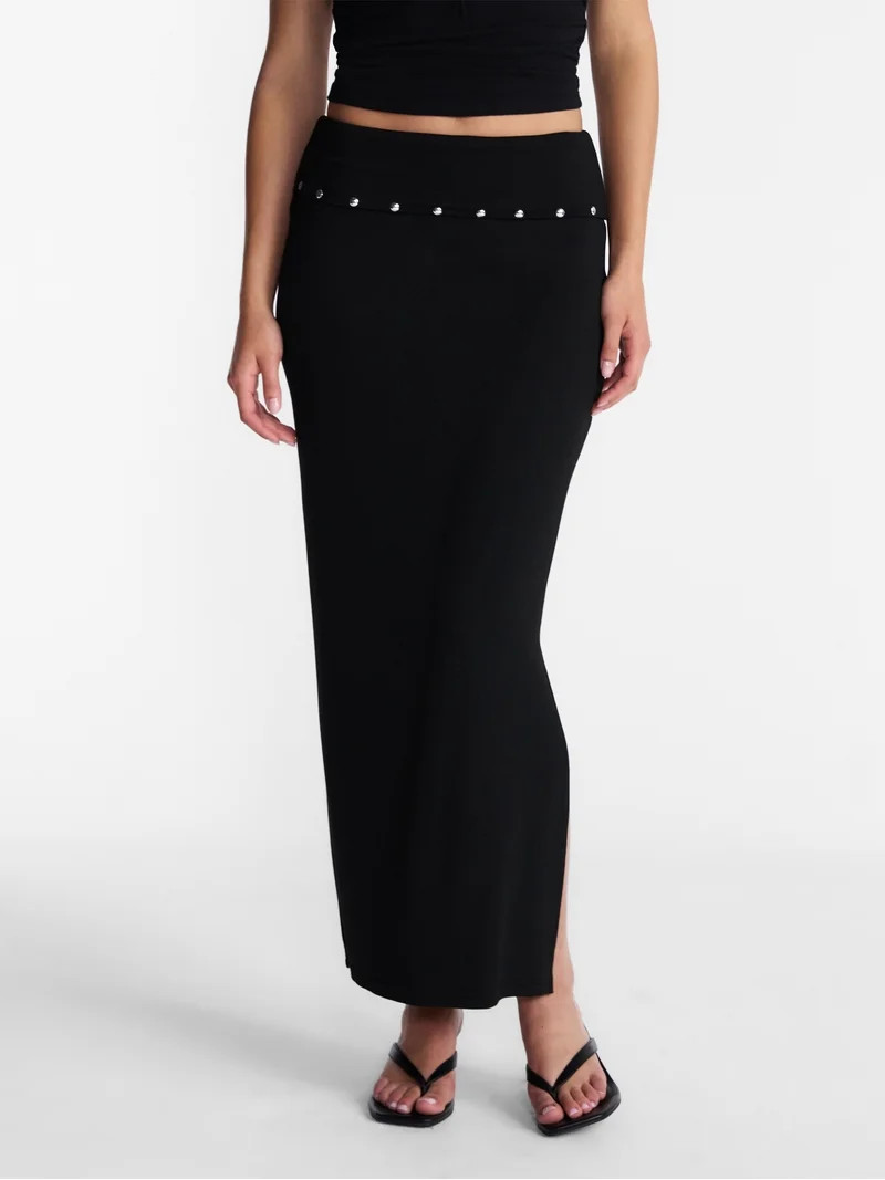 No Boundaries Foldover Knit Maxi Skirt, Women's XXS-XXL | Walmart (US)