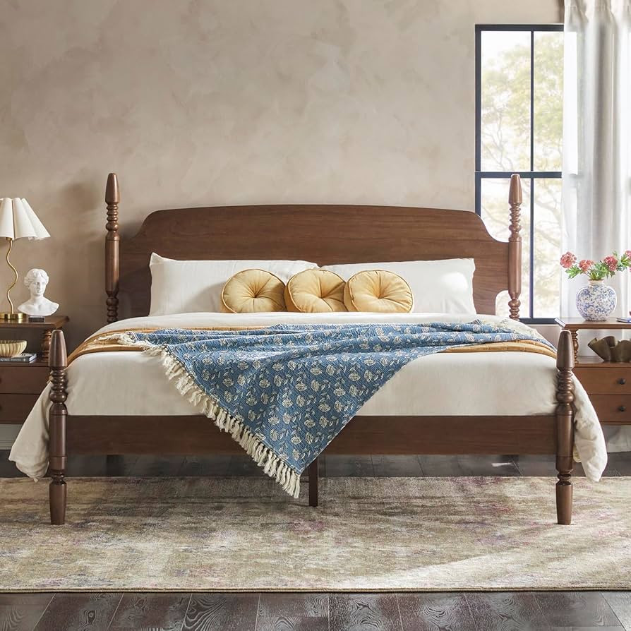Walker Edison EZ Assembly Traditional Wood Spindle Post Bed, No Box Spring Bed Frame, Modern Farm... | Amazon (US)