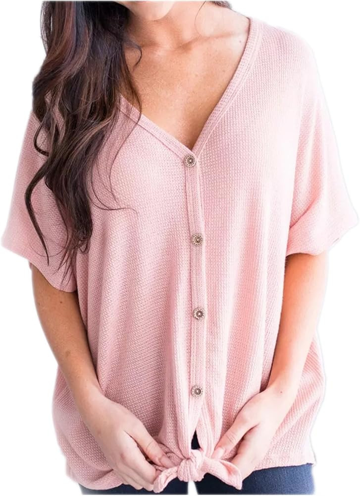 Womens Tunic T Shirt Summer Casual Button Up V Neck Short Sleeve Top Tee | Amazon (CA)