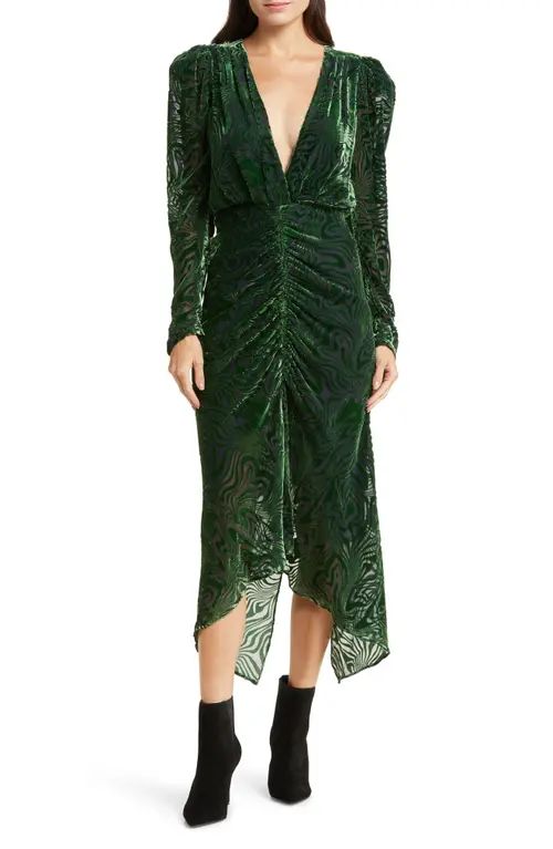 Ronny Kobo Astrid Jacquard Long Sleeve Velvet Dress in Green at Nordstrom, Size Small | Nordstrom