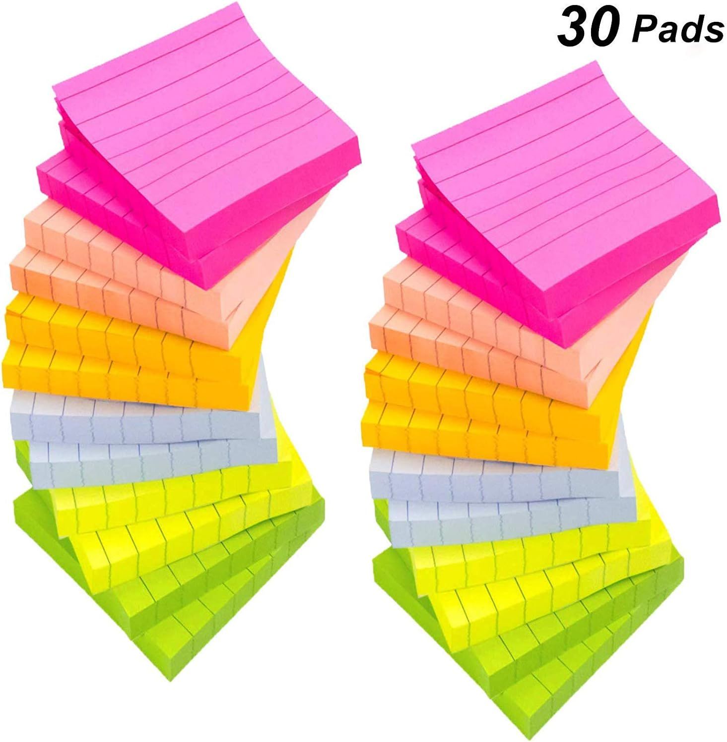 30 Pack Lined Sticky Notes 3x3 Bulk, Bright Colorful Sticky Notes with Lines, Super Sticking Powe... | Amazon (US)