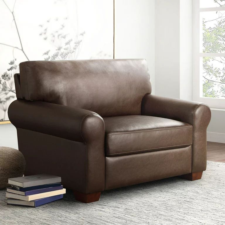 Belham Living Barret Oversized Armchair, Brown Leather Upholstery - Walmart.com | Walmart (US)