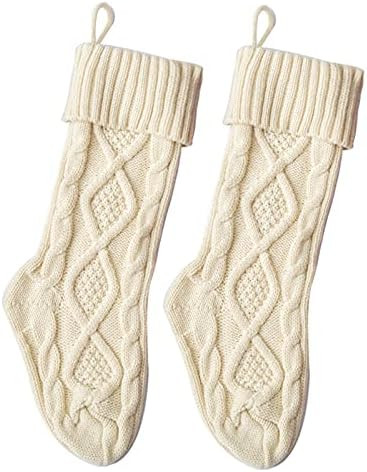 Guojanfon Cable Knit Christmas Stockings Kits Solid Color White Ivory Classic Decorations 18", Se... | Amazon (CA)
