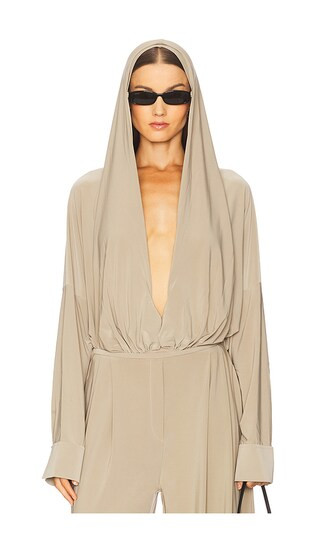 Hooded Super Oversized BF NK Shirt Bodysuit in Elm | Revolve Clothing (Global)