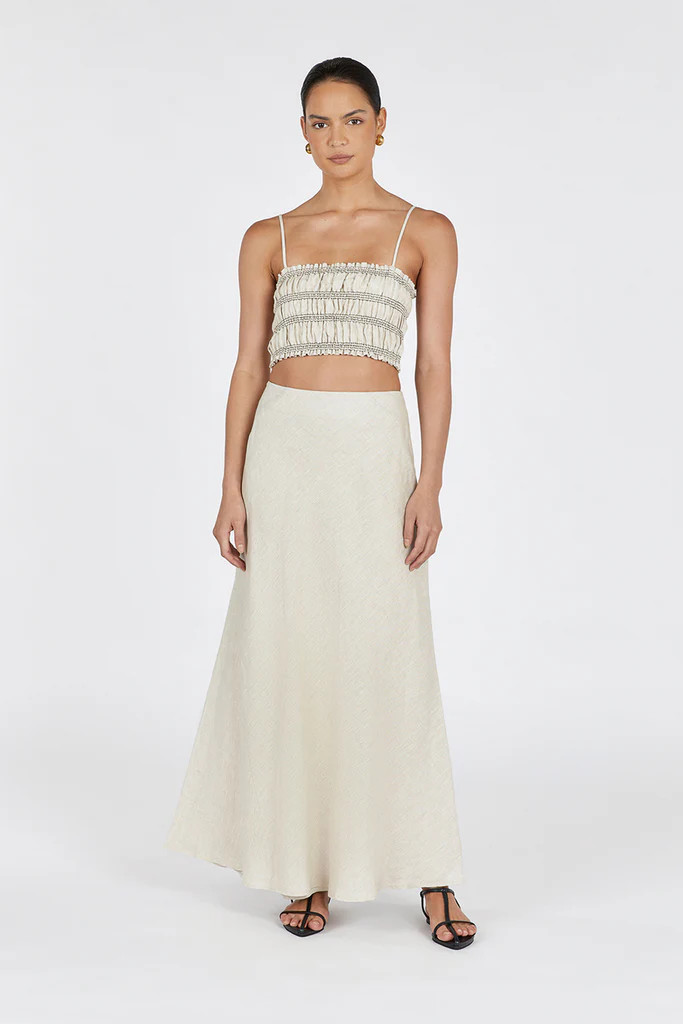 BIANCA NATURAL SHIRRED LINEN  TOP | DISSH