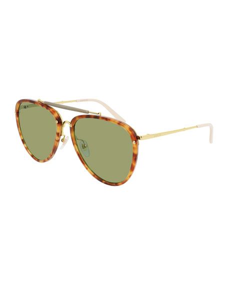 Gucci Men's Havana Acetate/Metal Aviator Sunglasses | Neiman Marcus