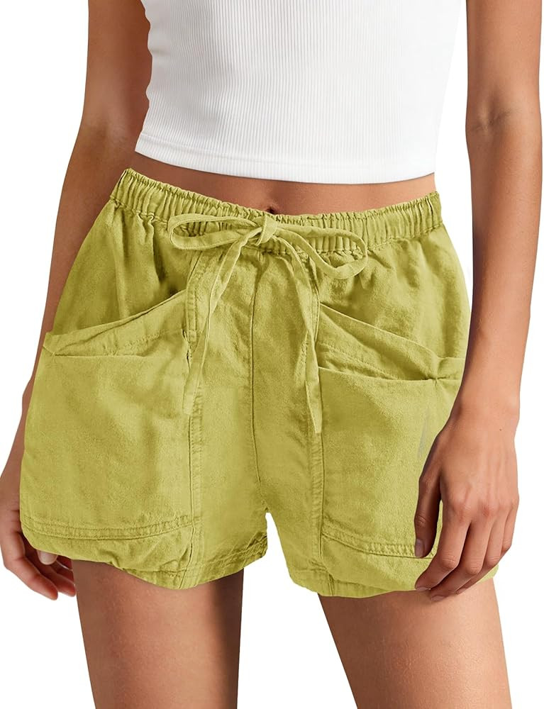 Panadila Womens High Waisted Linen Shorts Drawstring Cargo Shorts Casual Summer Beach Vacation Cl... | Amazon (US)