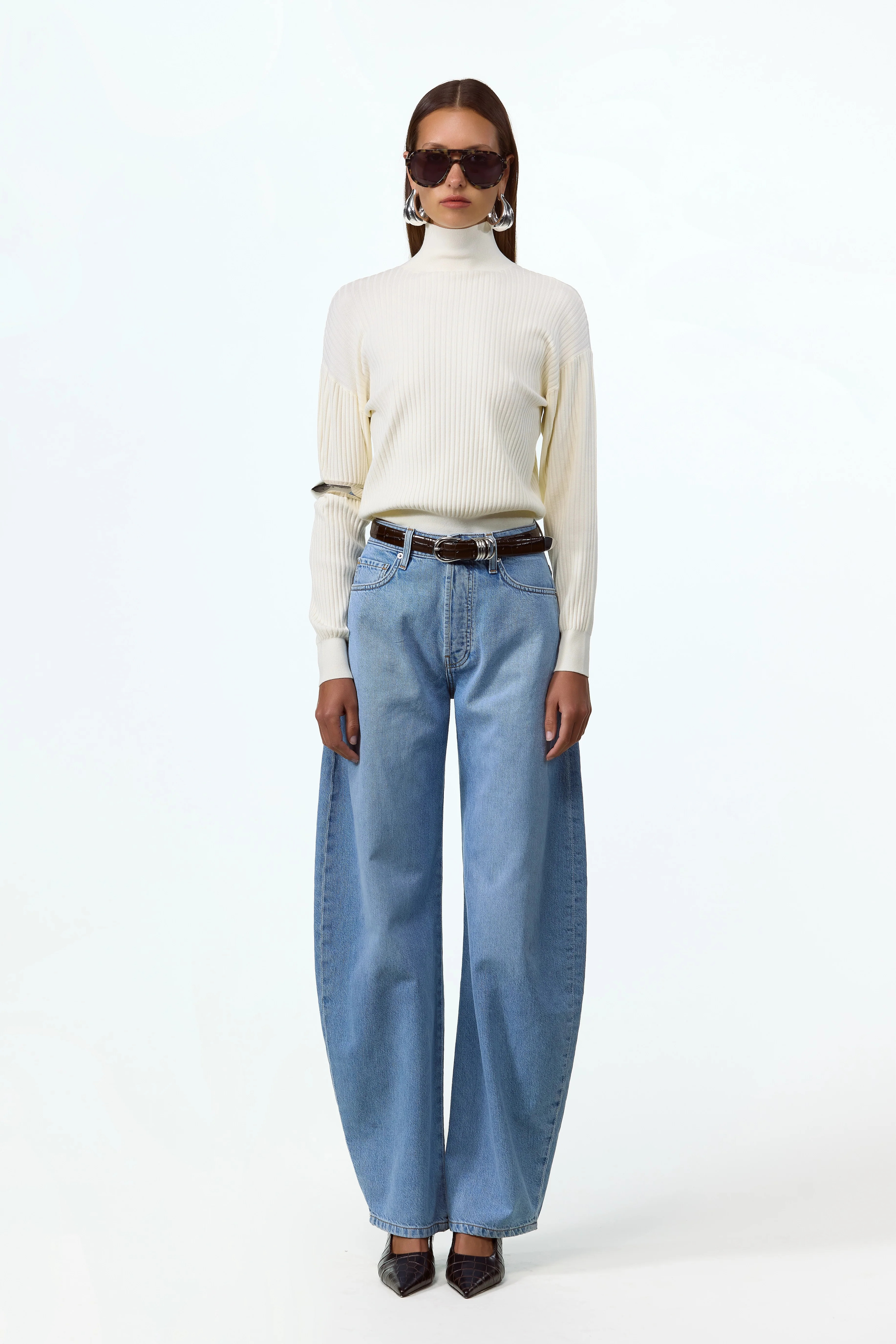 Relaxed Ribbed Turtleneck (Cream) | SAME