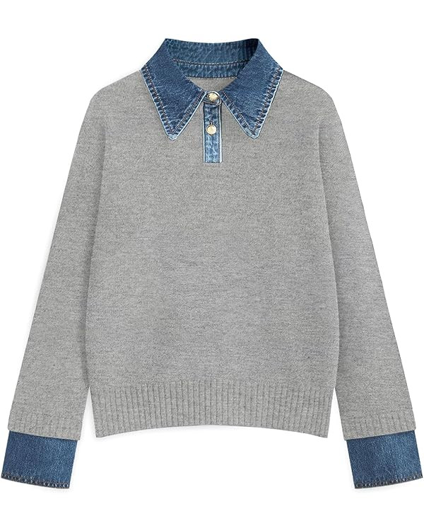 Womens Oversized Sweater Cozy Chunky Long Sleeve Mock Turtleneck V Neck Button Down Denim Polo Pu... | Amazon (US)