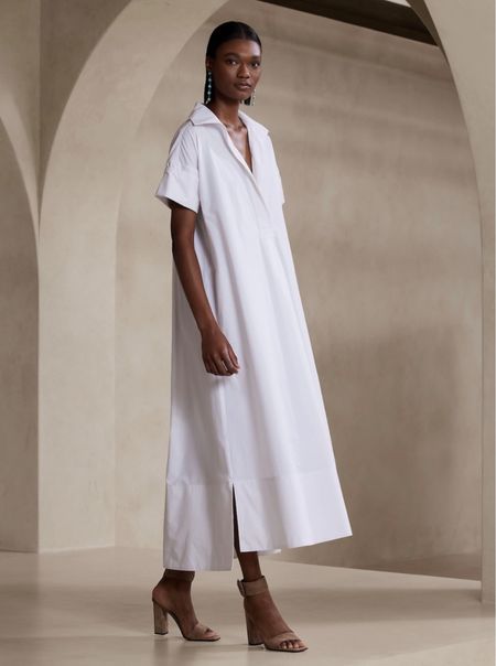 Banana republic maxi shirt dress in white linen | vacation outfit | Europe outfit | Europe style | Sophia Richie style | quiet luxury

#LTKeurope