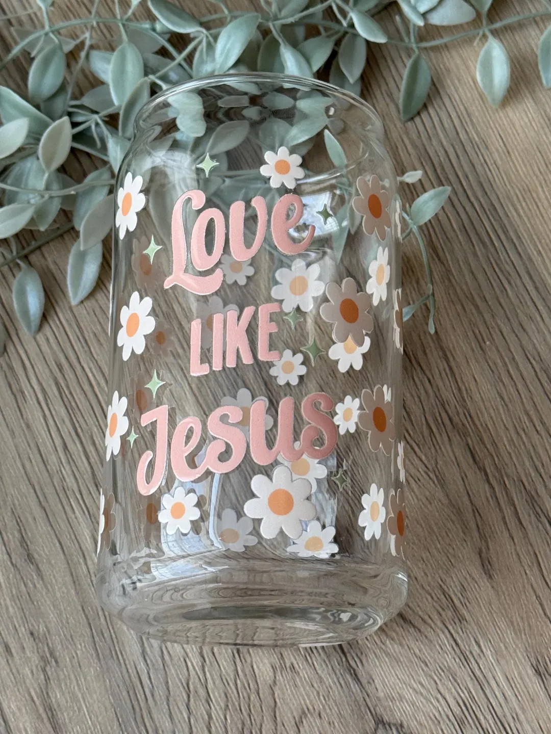 Christian Iced Coffee Glass | Love Like Jesus Glass Can With Lid | Tailored by Tess - Etsy | Etsy (US)
