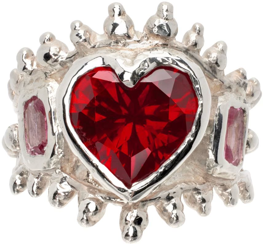 Millie Savage - Silver Ruby Heart Ring | SSENSE