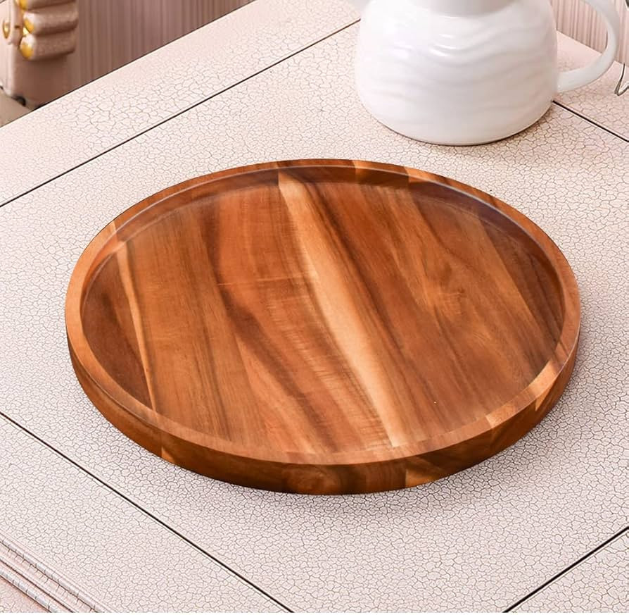 Full Solid Round Decorative Serving Tray | Farmhouse Style Acacia Wood Trays for Ottoman Coffee T... | Amazon (US)