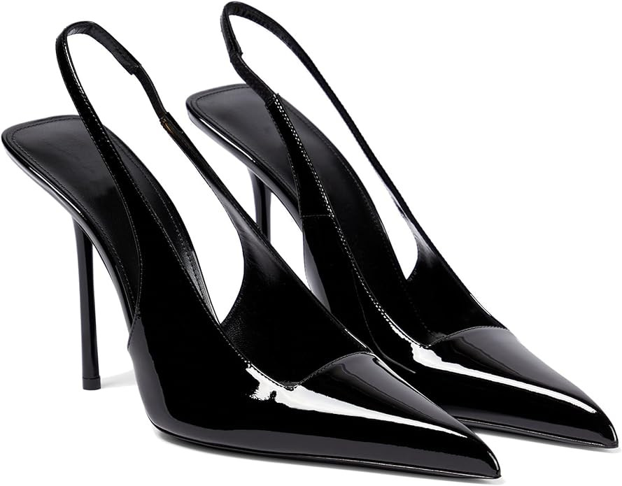 Women's Slingback Stiletto Heels Stretch Strap Slip On Pumps Shoes Pointed Toe Backless Patent Le... | Amazon (US)