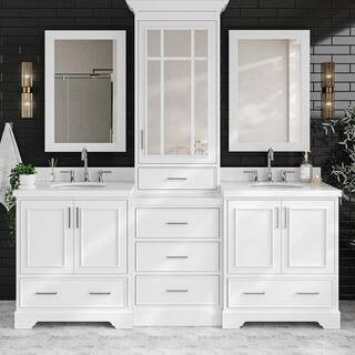 ARIEL Stafford 85 in. Double Sink Freestanding Bathroom Vanity in White with Pure White Quartz To... | The Home Depot