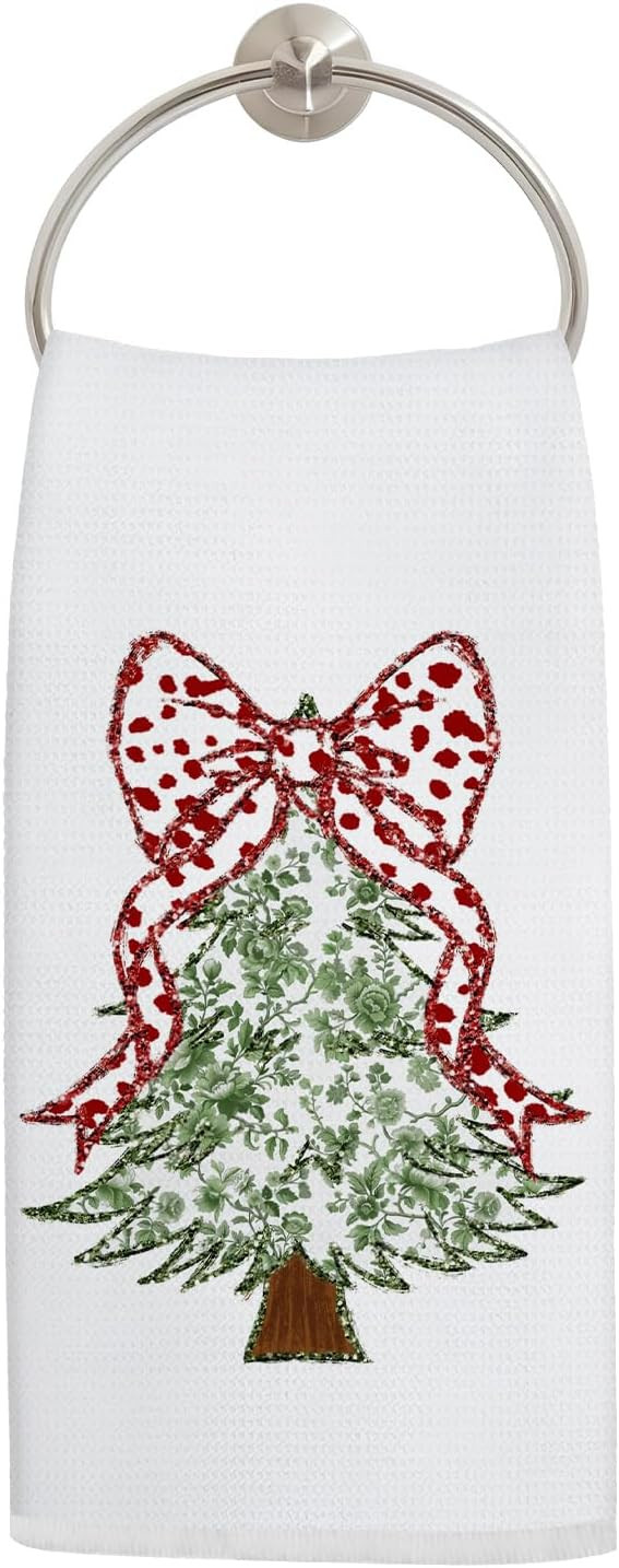 Green Chinoiserie Christmas Tree Kitchen Towels, Coquette Red Bow Xmas Tree Hand Towels for Bathr... | Amazon (US)