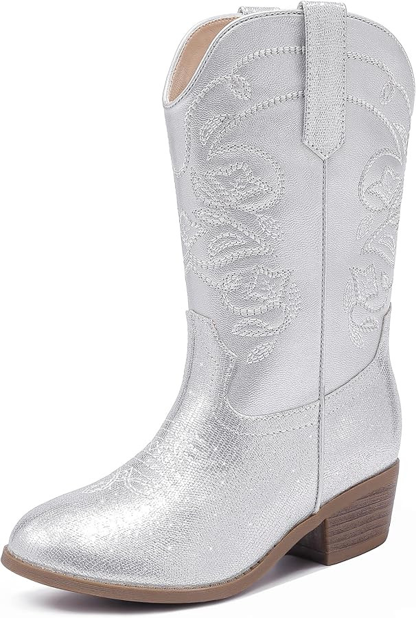 LAURMOSA Cowgirl Boots for Girls Mid Calf Youth Girl Cowboy Western Boots Pointed Toe Embroidered... | Amazon (US)