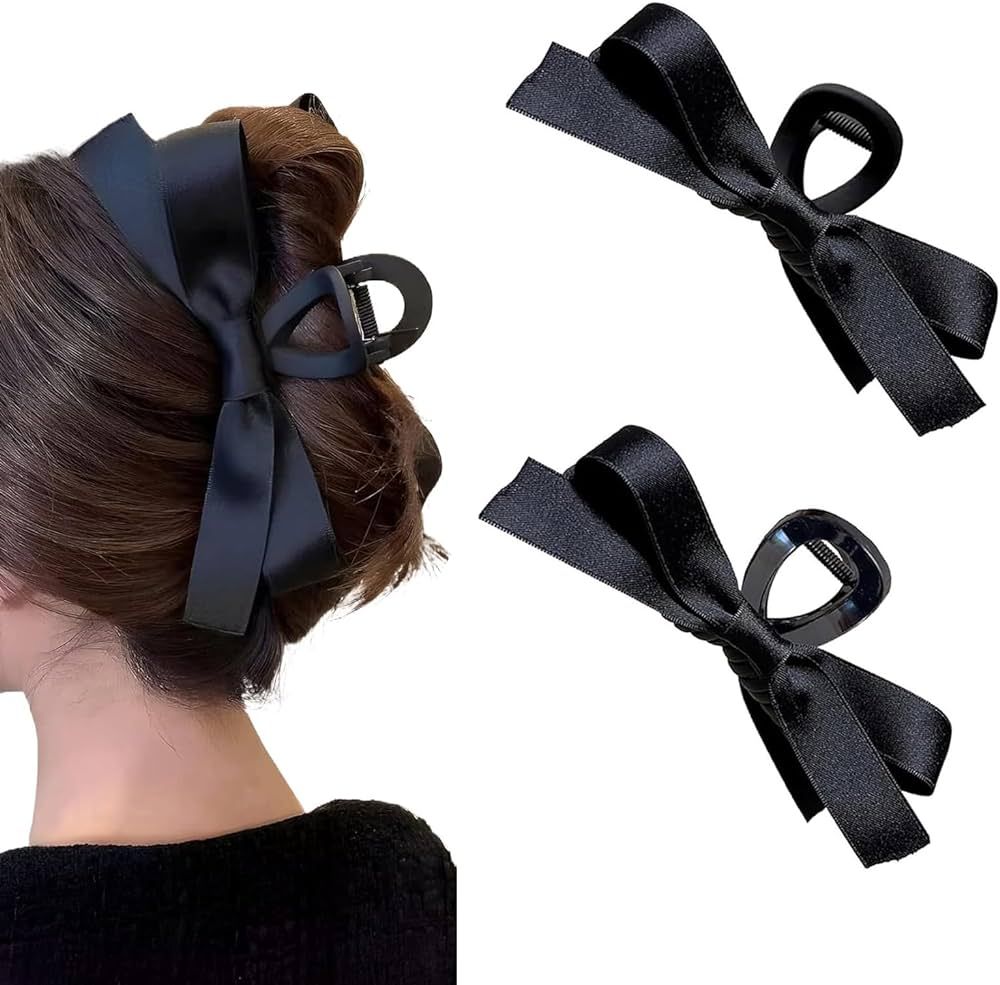 Black Bow Claw Clips for Women, Auzky 2 Pcs Hair Bow Claw Clip for Thick Thin Hair, Big Bow Hair ... | Amazon (US)
