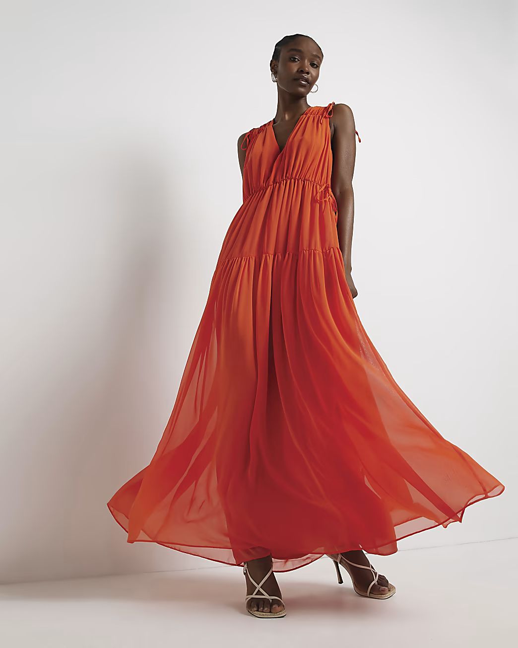 River Island Womens Orange gathered smock maxi dress | River Island (UK & IE)