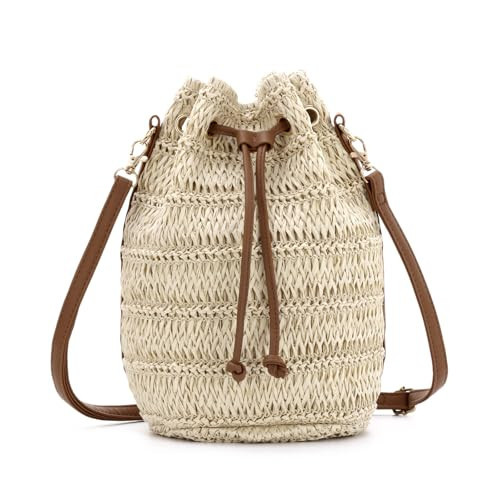 LUI SUI Straw Bucket Bag for Women, Straw Hobo Shoulder Purse, Summer Beach Bag, Bucket Beach Handbag for Vacation Travel | Amazon (US)