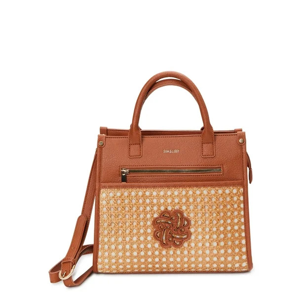 Sam & Libby Women’s Shani Basket Weave Satchel Handbag, Cognac | Walmart (US)