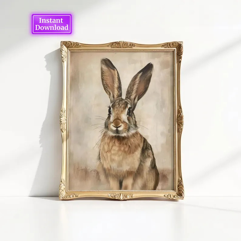 Easter Rabbit Bunny Print Rustic Hare Cottagecore Print Animal Wall Art Painting Decor Boho Print... | Etsy (US)