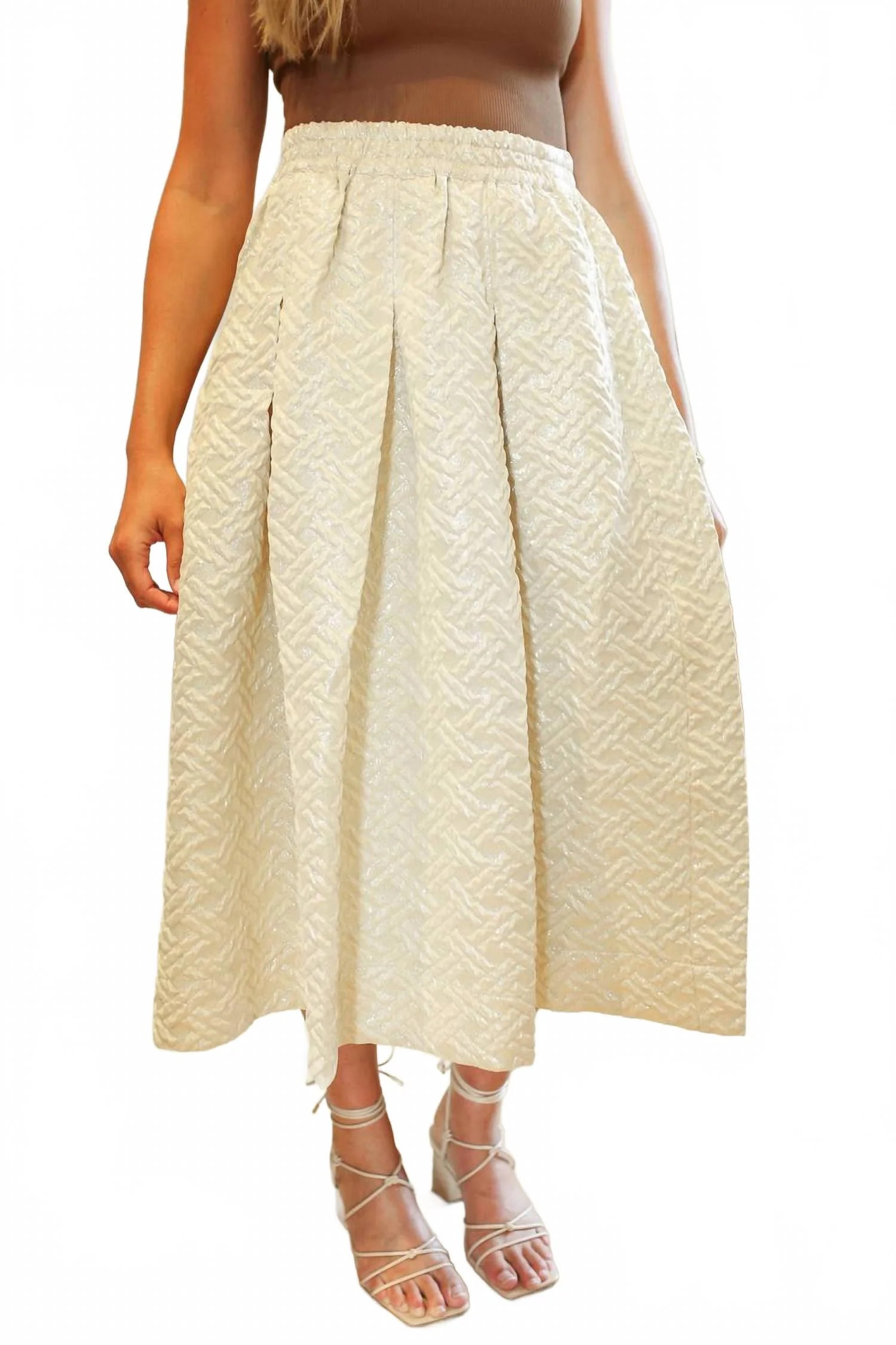 Quilted Party Midi Skirt In Gold | Shop Simon