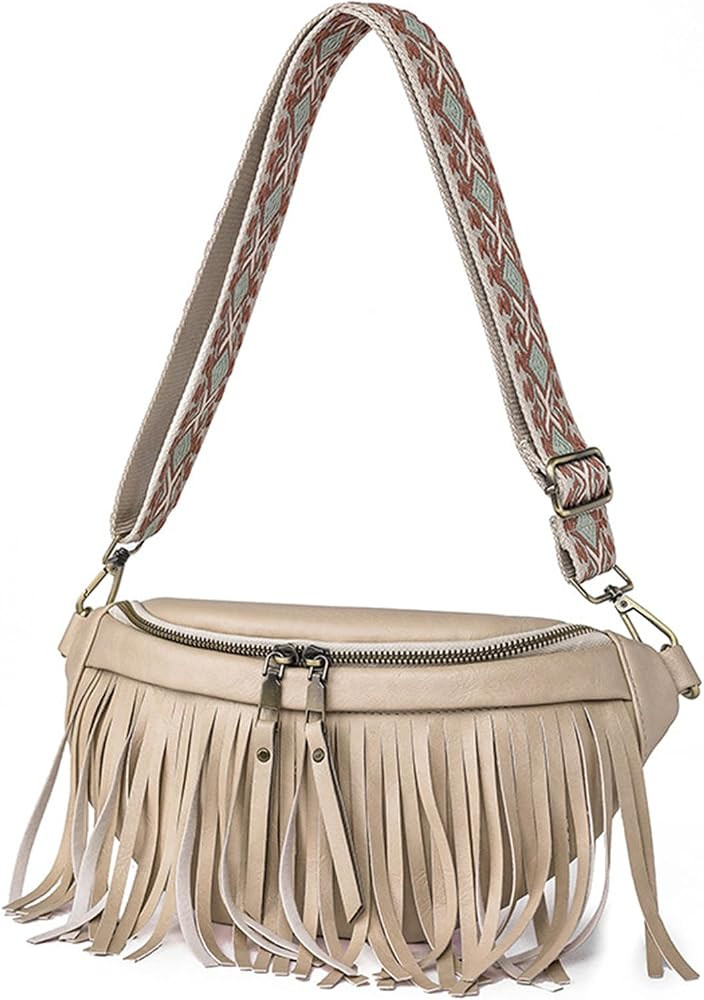 Fanny Pack Purse Leather Bum Bags for Women Hobo Crossbody Sling Bag with Detachable Fringe Fashi... | Amazon (US)