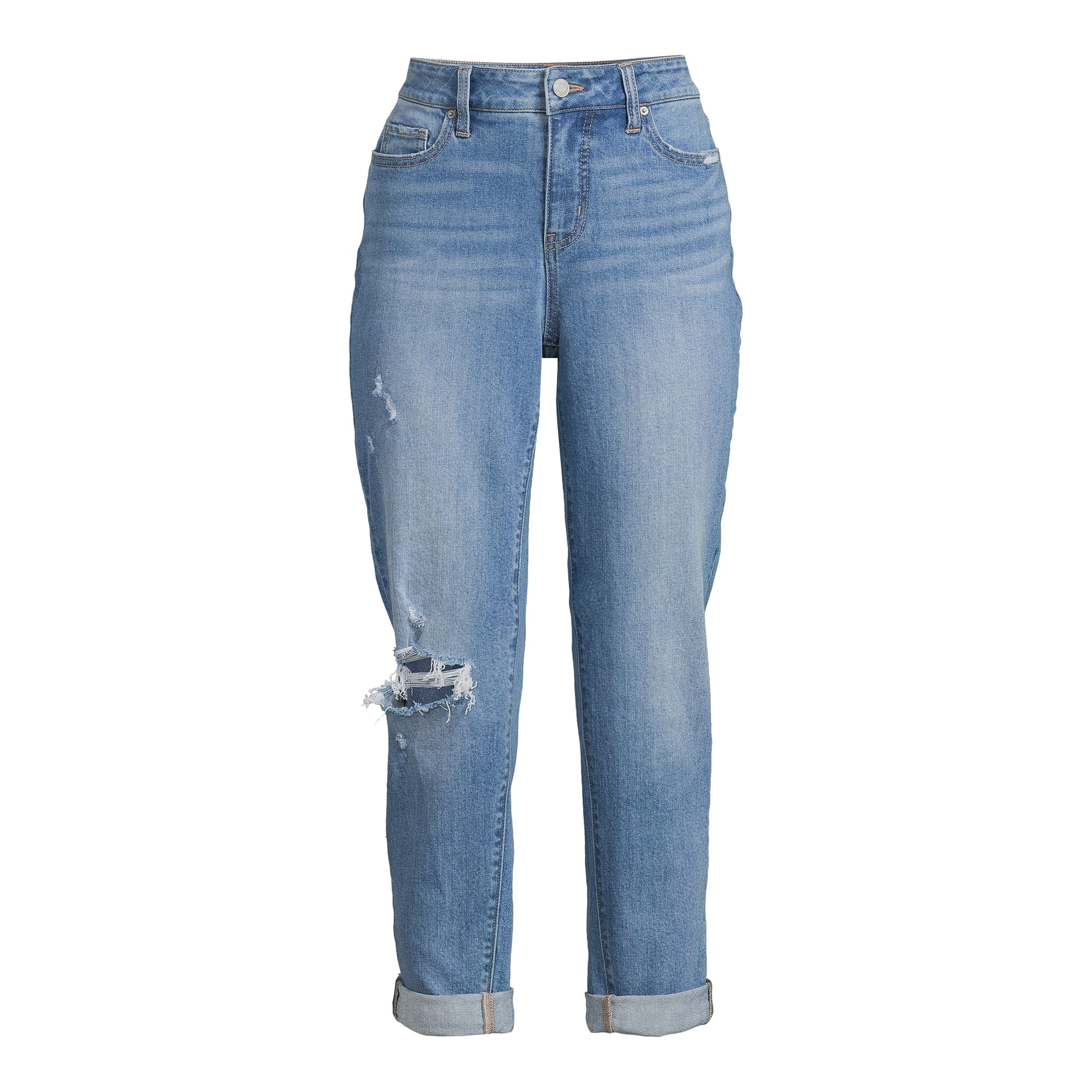 Time & Tru Women's Rolled Cuff Boyfriend Jean, sizes 2-20 - Walmart.com | Walmart (US)