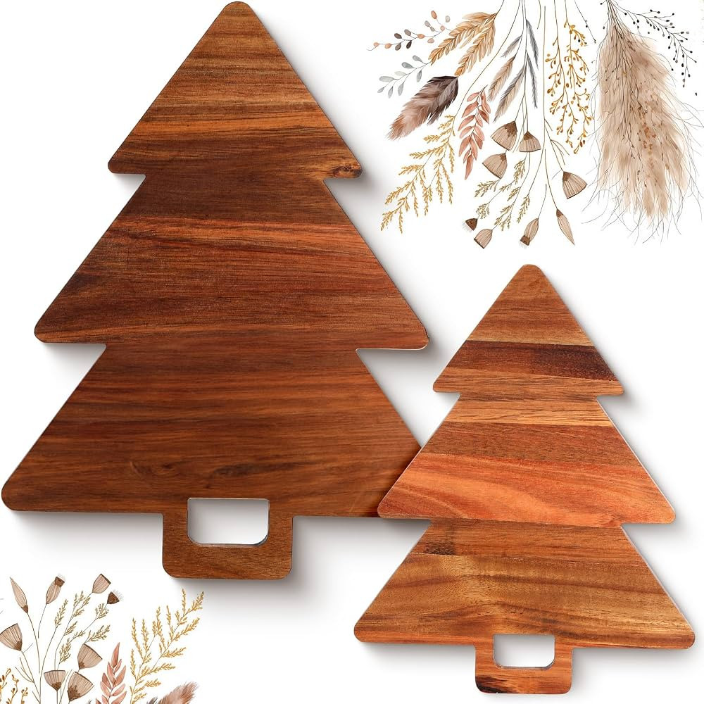 Lallisa 2 Pieces Christmas Cheese Cutting Board Platter Acacia Kitchen Cutting Chopping Board wit... | Amazon (US)