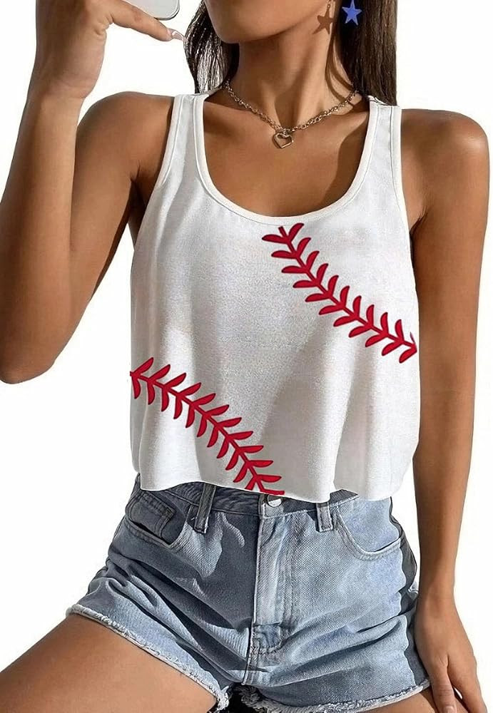 Baseball Crop Tops Shirts Women Baseball Mom Crop Tank Game Day Gifts Funny Sleeveless Tank Tops | Amazon (US)