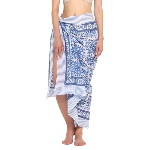 parihan Cotton Block Print Long Beach Pareo Sarong Swimsuit Cover Ups Women Wrap | Amazon (US)
