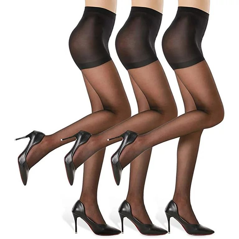 G&Y 3 Pairs Women's Sheer Tights - 20D Control Top Pantyhose with Reinforced Toes | Walmart (US)