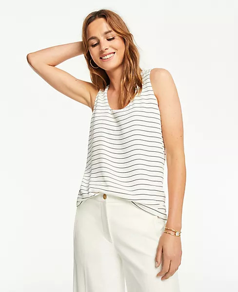Petite Striped Mixed Media Shell | Ann Taylor (US)