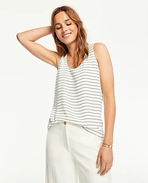 Petite Striped Mixed Media Shell | Ann Taylor (US)