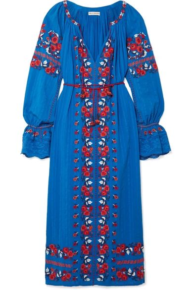 Ulla Johnson - Filia Embroidered Cotton-gauze Midi Dress - Bright blue | NET-A-PORTER (US)