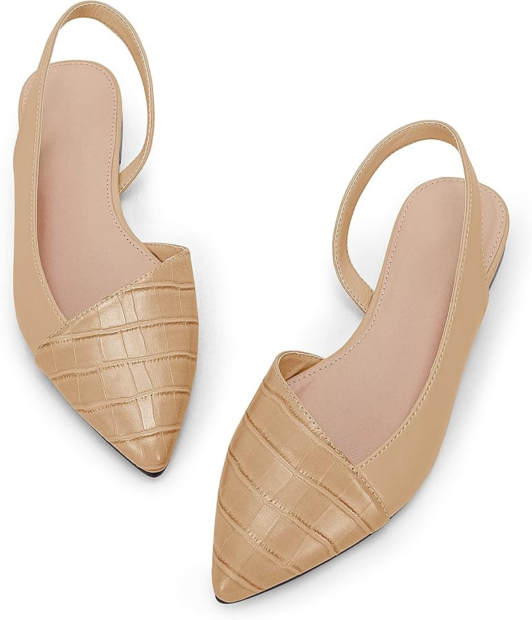 LAICIGO Women's Closed Pointed Toe Flats Slingback Low Heel Slip-on Cutout Animal Print Backless ... | Amazon (US)