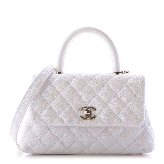 CHANEL Iridescent Caviar Quilted Mini Coco Handle Flap White | Fashionphile
