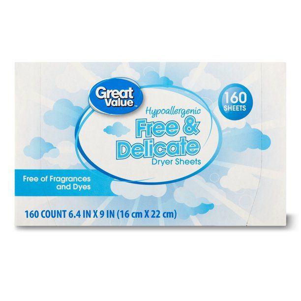 Great Value Free & Delicate Hypoallergenic Dryer Sheets, 160 count - Walmart.com | Walmart (US)