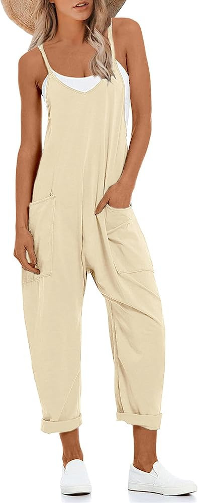 UANEO Jumpsuits for Women Sleeveless Harem Stretchy Loose Overalls Romper Jumpers with Pockets | Amazon (US)
