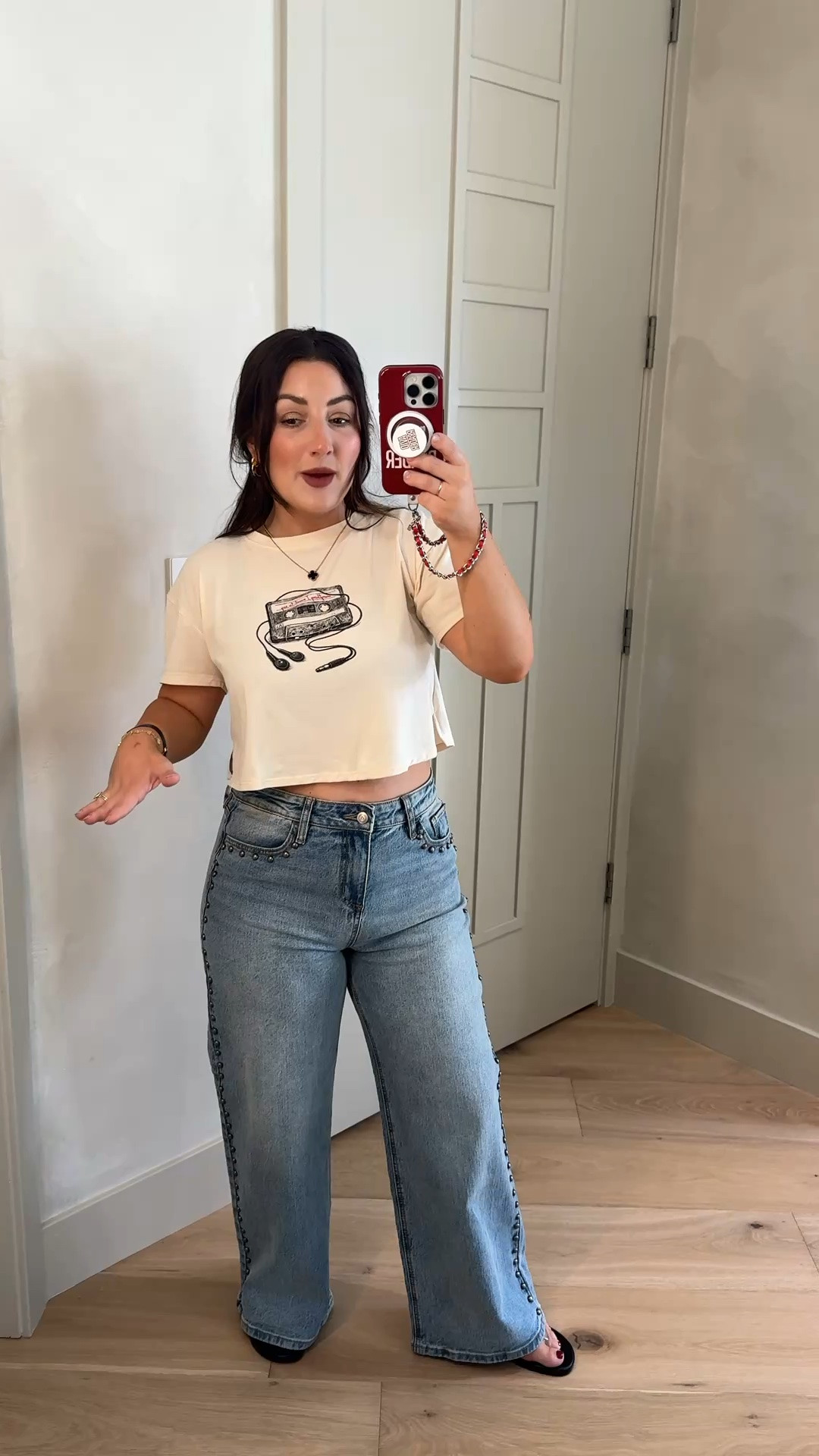 Cute graphic tee and petite jeans on sale at Macys! 

Sizing: 5’0” | 140 lbs 
Cassette Tape Tee – Small 
Studded Denim – Size 28 Petite

#LTKootd #LTKPetite #LTKSaleAlert