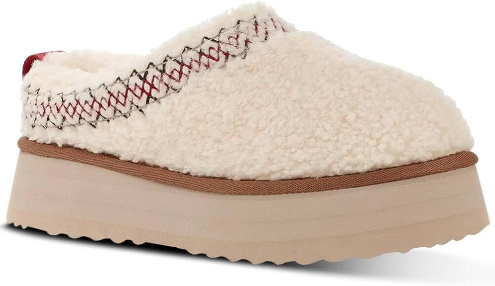 Women's Fuzzy Platform Slippers Boots Braid Slippers with Plush Fleece Lining Comfy Soft Non-Slip... | Amazon (US)